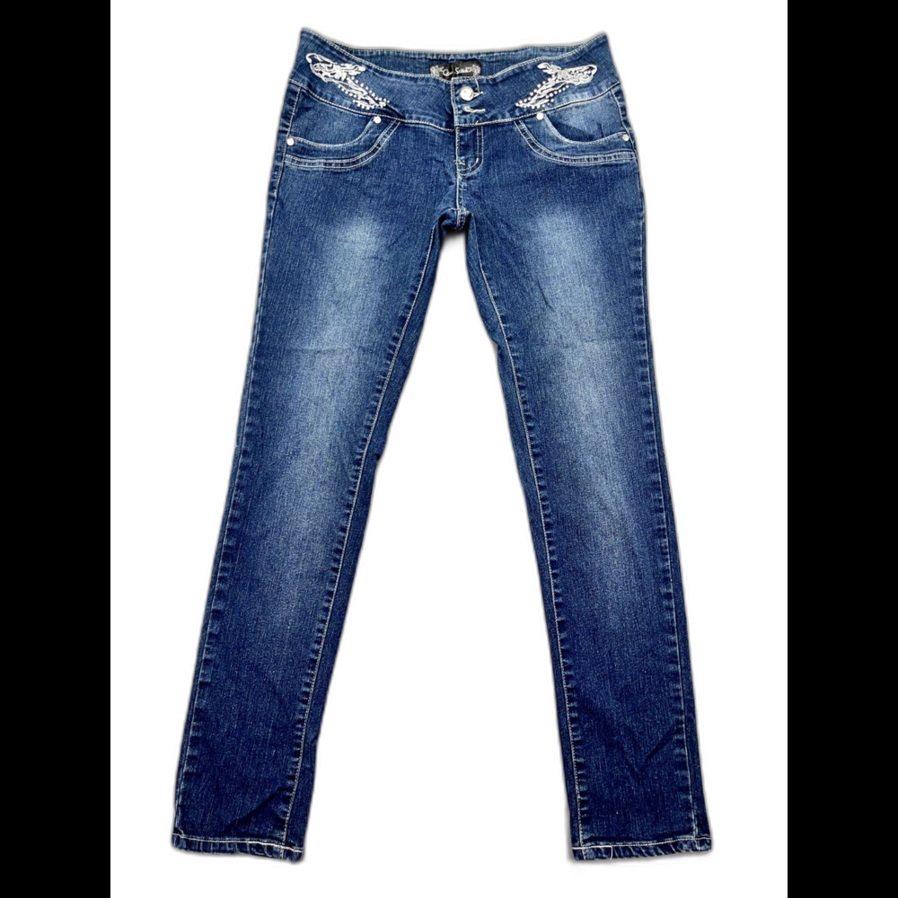 Qiao Stitch Women's Dark‎ Blue Jeans Size 7 Embroidery